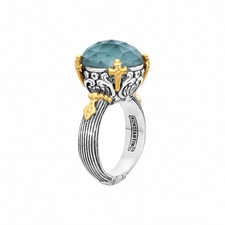KONSTANTINO 925 Sterling Silver & 18K Gold Gen K2 Aquamarine Triplet Ring 7