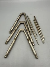 Vintage Nut Cracker Tools Set Three Crackers Five Picks Mid Century Silver Color