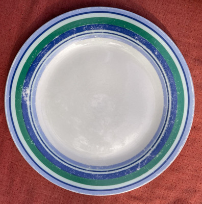 VINTAGE TRADE WINDS GESCHIRR BLAU & GRÜN GESTREIFT 7,5'' BEISTELLTELLER GUTER ZUSTAND