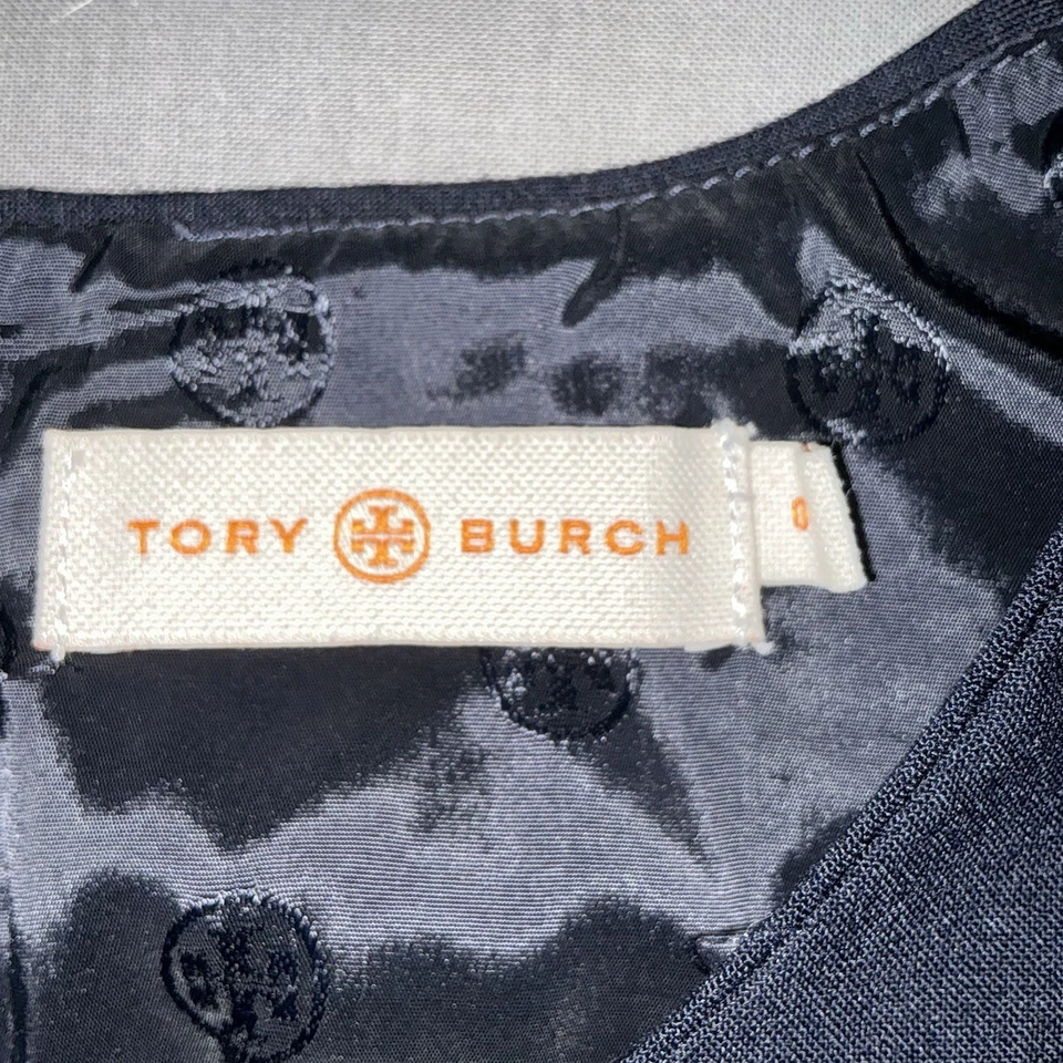 Usado en Excelente Condición Vestido Vaina Tory Burch Sin Mangas Mezcla de Lana en Azul Marino Talla 0 #0501 Foto 2 de 4