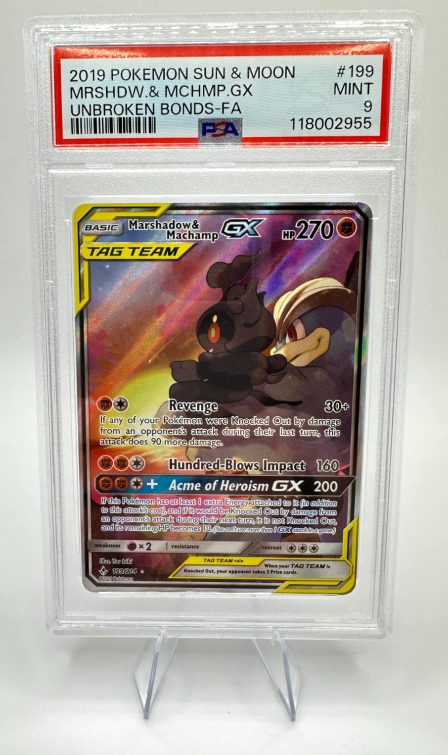 2019 Pokemon S&M Unbroken Bonds Marshadow & Machamp GX #199 | FA | PSA 9 MINT