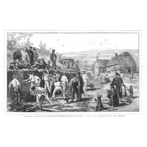 OXFORD Undergraduates Making a Road as Suggested by Mr Ruskin Antique Print 1874