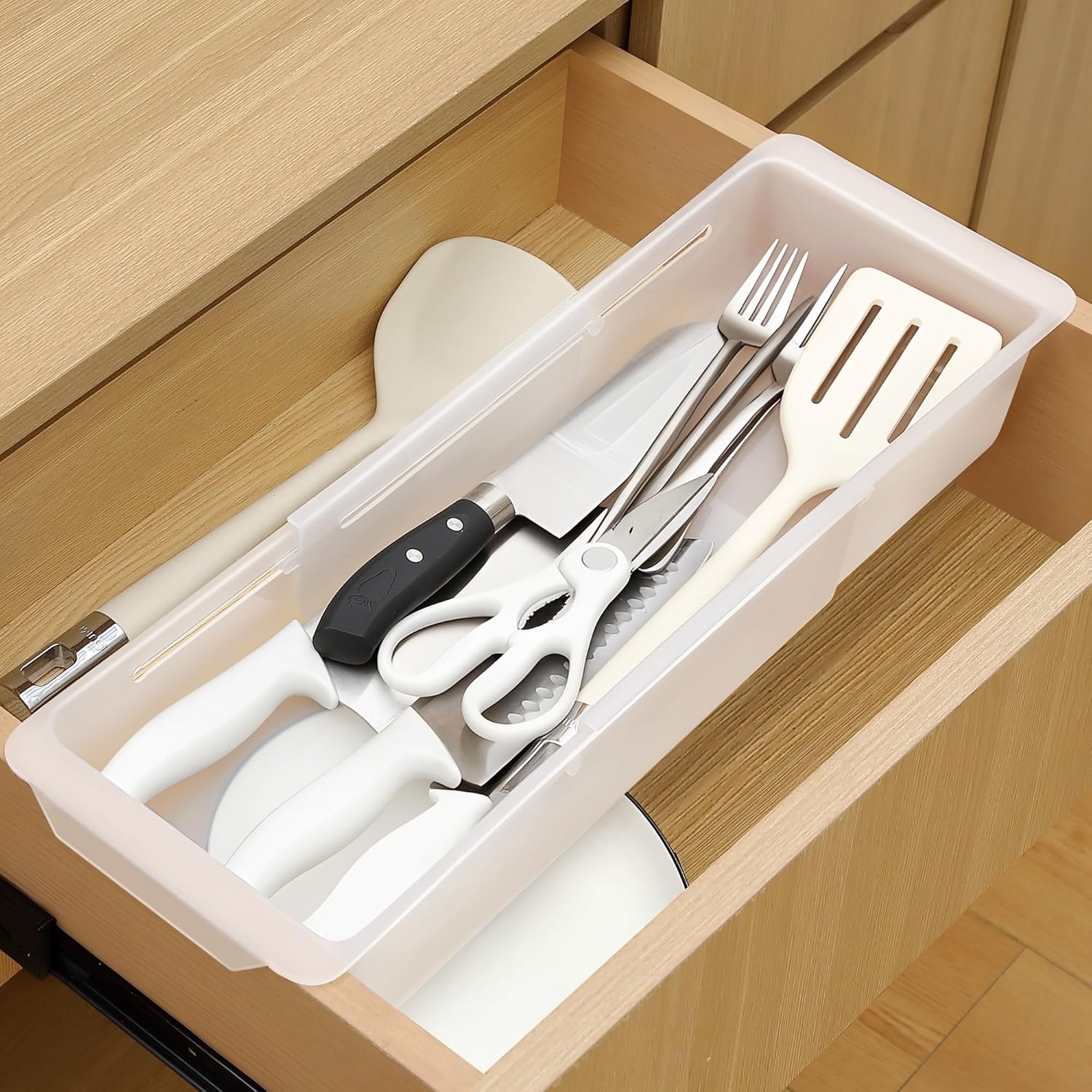 Deep Drawer Organizer Bin 1‑Pack &ndash; Expandable (17" to 27&rdquo;) Sliding Kitchen Tray