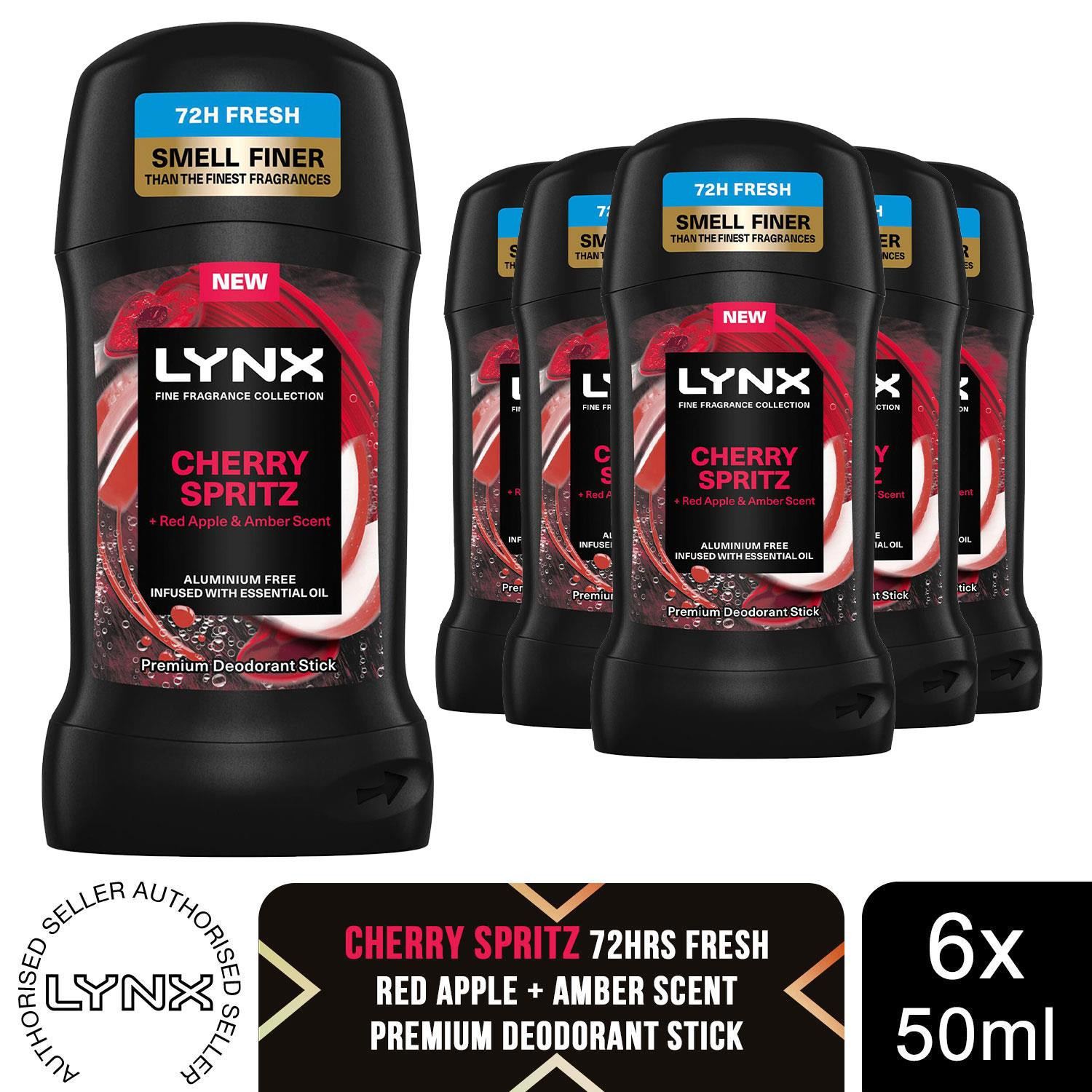 Lynx Deodorant Stick Cherry Spritz with 72Hrs Freshness 50ml, 6 Pack