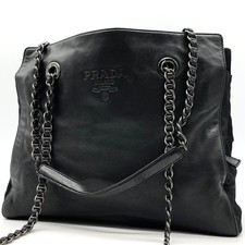 Vintage Prada Catena Embossed Nappa Leather Chain Tote Shoulder Bag Black