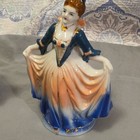 Occupied Japan Hand Painted Porcelain Couple Figurines Blue White Peach Gold — photo 4