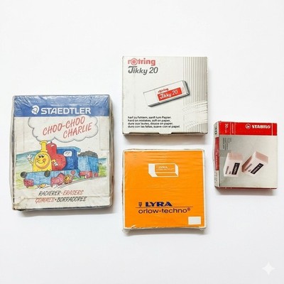 Vintage Nos Super Rare Eraser Lot: Staedtler , Rotring Tikky 20 ,Lyra & Stabilo 