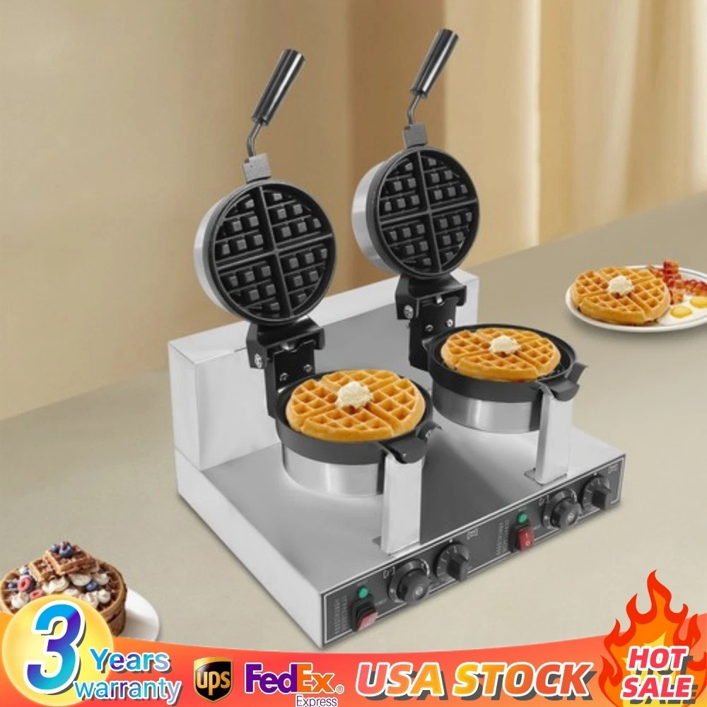 2400W Dual Head Non-Stick Breakfast Round Belgian Waffle Maker Commercial