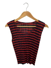 Pleats Please Issey Miyake Red Striped Pleated Sleeveless Tank Top #EK AIA
