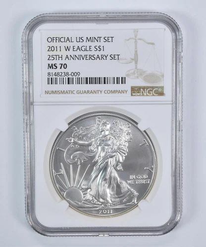 2011-W American Silver Eagle 25th Anniversary Set MS70 NGC Brown Label *0421