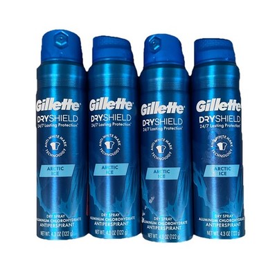 4x Gillette Dry Shield 24/7 Lasting Protection Arctic Ice Antiperspirant Spray