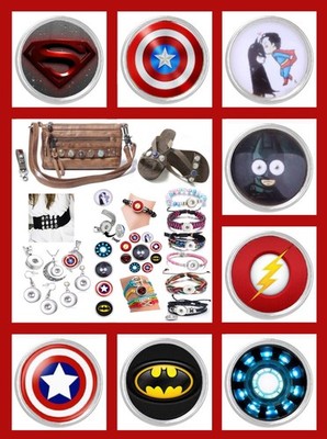 Super Hero Love Batman America Flash Snap Button Silver Charms Free Gift Bag