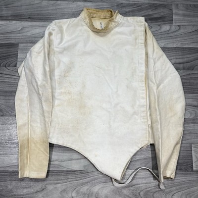 Vintage 40s 50s Fencing Jacket Mens 38 White Cotton Crotch Strap Worn USA