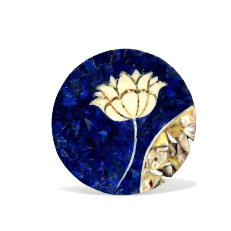 12" Elegant Side & End Coffee Table Top Lapis Mop Inlay Mosaic Stone Home Decor - Image 3 of 4