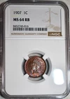 NGC MS-64 RB 1907 Indian Head Cent, Attractively Toned w/ Accents of Red.
