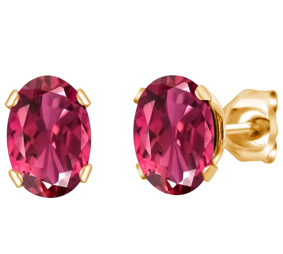 Aretes de plata 925 enchapados en oro amarillo corte ovalado 1,68 quilates turmalina rosa Foto 3 de 4