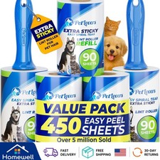 5-Pack Extra Sticky Lint Rollers with 450 Sheets - Ideal for Pet Hair Removal
