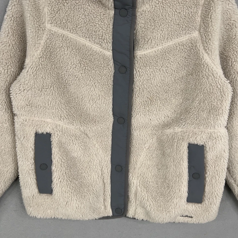 L.L.Bean Jacket Womens Medium Cream Gray Sherpa Fleece Snap Front High Pile Warm - Image 3 of 4