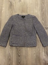 J. Crew Women s Purple White Tweed Gold Metallic 3/4 Sleeves Jacket- Size 4