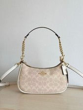 Coach NWT Teri Shoulder Bag In Signature Canvas CV933 Gold/Sand/Chalk