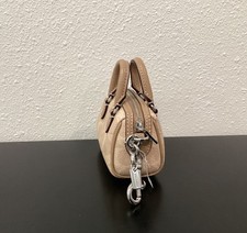 Coach Mini Rowan Bag Charm CX068 Sand Signature Canvas Leather 3.75"x2.5"x2.25"