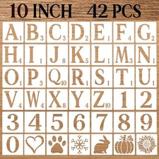 10 Inch Letter Stencils Numbers Craft Stencils, 42 Pcs Reusable Plastic Alpha...