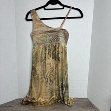 S-TWELVE DRESS Gold Khaki Floral Sleeveless Small Glitter Y2K USA Babydoll NWT