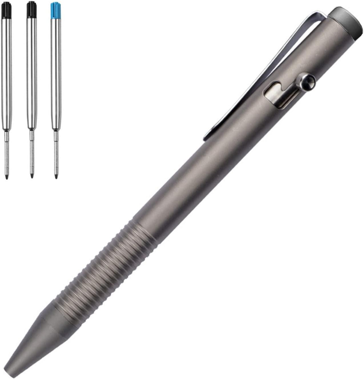 Grey 4.8'' Titanium Alloy Bolt Action Pen Compatible with Parker Refill Stainle