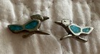Vintage Native American Zuni Silver Turquoise Roadrunner Mini Stud Earrings — photo 1