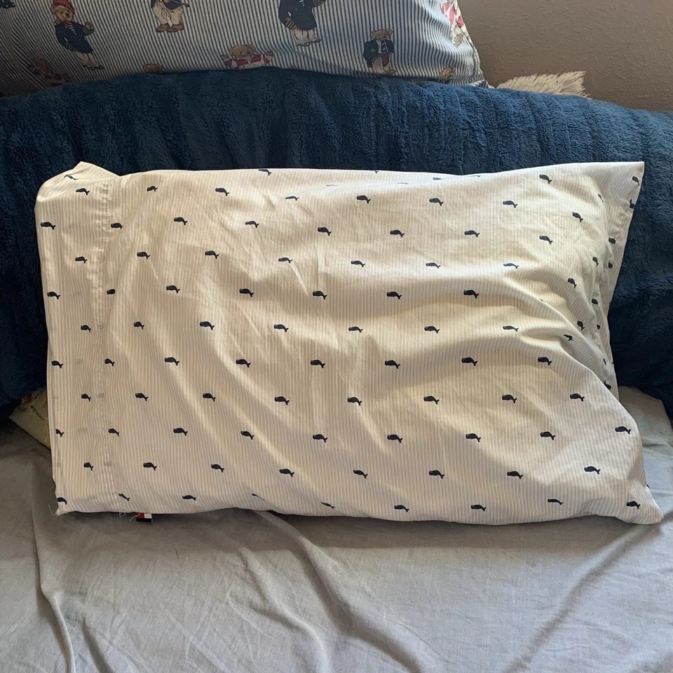 Tommy Hilfiger Funda de Almohada Estándar Azul Blanco Ballena Tictac Rayas Foto 2 de 4