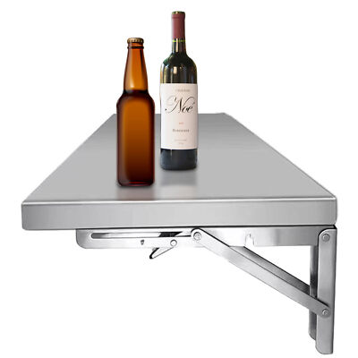 Folding Concession Stand Shelf 72'' x 12'' Stainless Steel Drop Down Wall Mounted