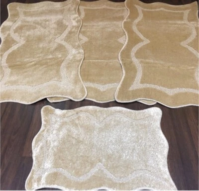 RUGWORLD ROMANY WASHABLES GYPSY SETS OF 4PC LIGHT BEIGE MATS NON SLIP TOURER SIZE RUGS