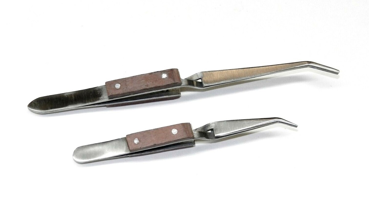 2-Piece Cross Lock Tweezers Set – Bent Tip, Fiber Grip, Self-Closing For Soldering & Jewelry