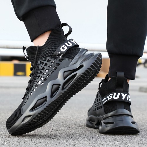 Men's Safety Shoes Breathable Steel Toe Indestructible Sneakers Work Boots Black - Picture 11 of 15