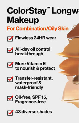 Revlon Colorstay Foundation – 24h Halt, 30 Ml, Für Kombinierte/fettige Haut (Shade: Buff 150) – Langanhaltendes Make-up