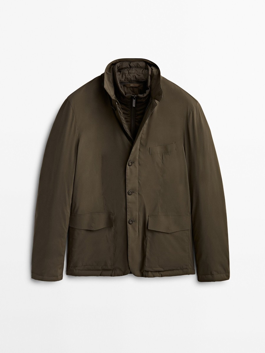 New Massimo Dutti Blazer w Inner Removable Down Jacket M Khaki  