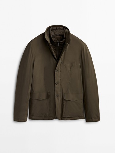 New Massimo Dutti Blazer w Inner Removable Down Jacket M Khaki 3411/232 coat - Picture 4 of 7