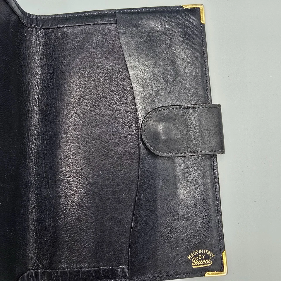 Gucci Blue Micro GG Logo Passport Cover with Gold Tone Corners *Fair Condition - Image 4 of 4