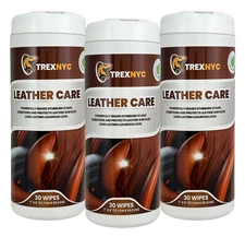 TrexNYC Leather Care Wipes for Car Seats, Leather Wipes for Car Interior, 3 Pack