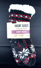 MUK LUKS WOMENS CABIN SOCK SIZE S/M 5-7 BLACK GRIPPER BOTTOM NEW