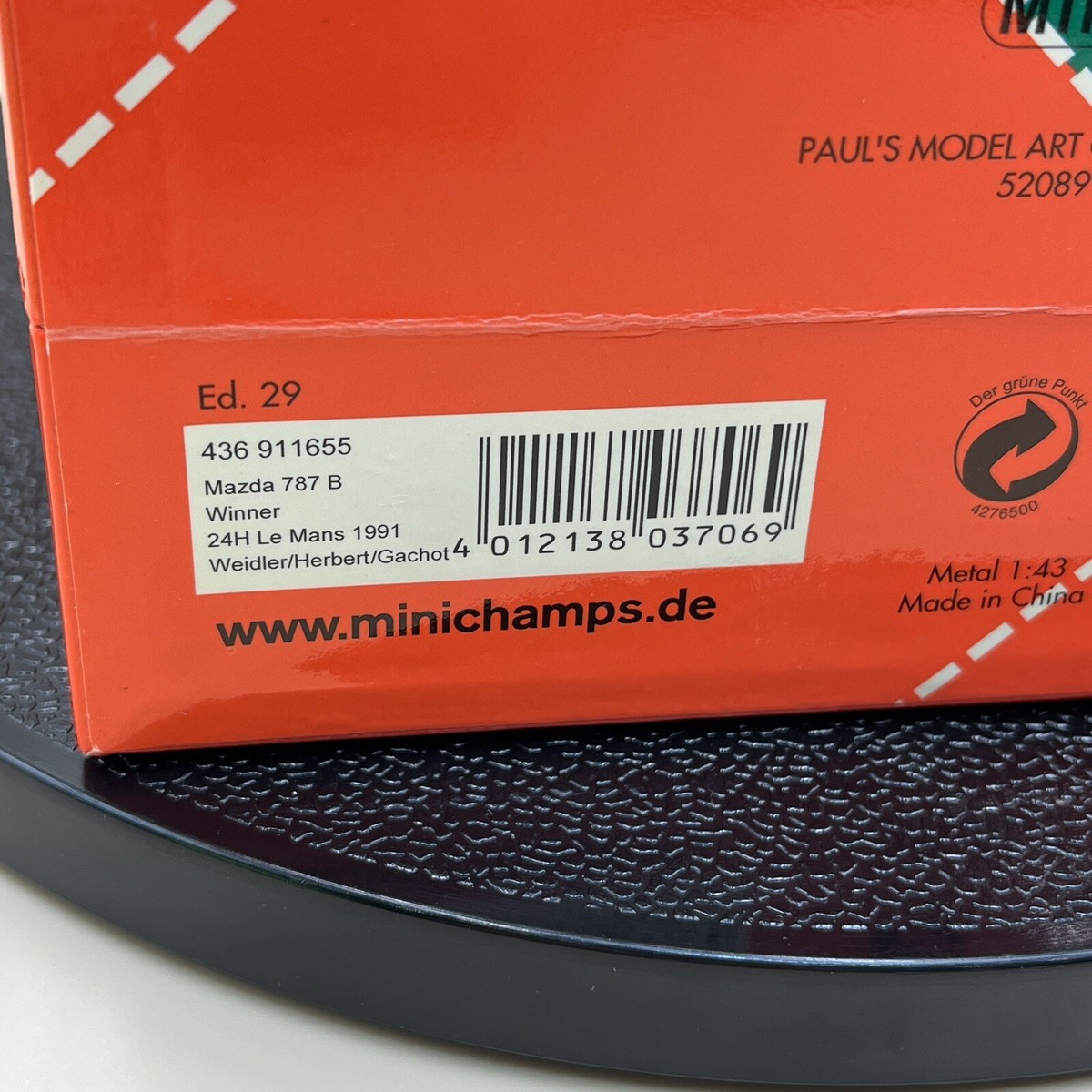 MINICHAMPS 1/43 Mazda 787B Winner Le Mans 1991 Weidler Herbert