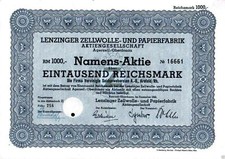 Lenzinger Cellwool- und Paperfabrik Aktiengesellschaft 1940 1000 RM