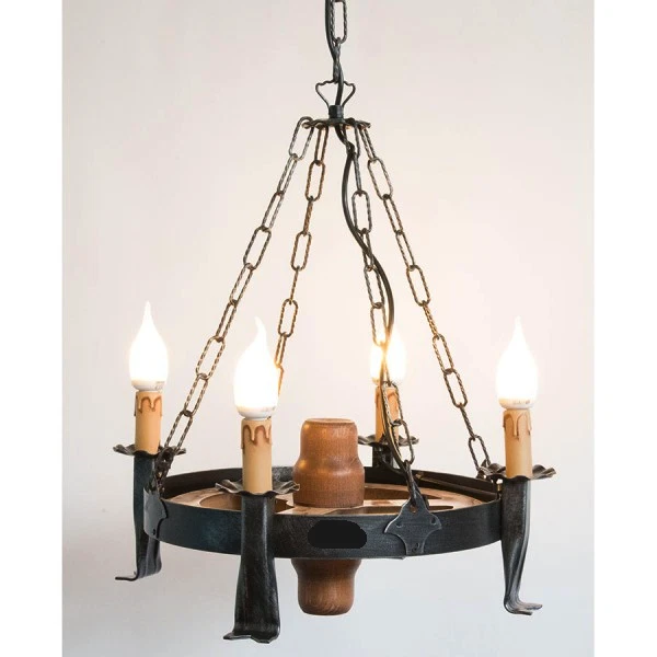 Lustre Fer Forgé et Bois en Forme De Roue En Style Rustique De Montagnes - Photo 3/3