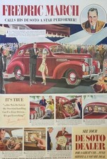 1938 DeSoto Red Car Vintage Ad Fredric March star performer