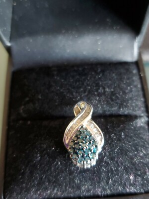 10K massiver Weißgold echter blau & weißer Diamant Anhänger 20cm Neu ohne Etikett 