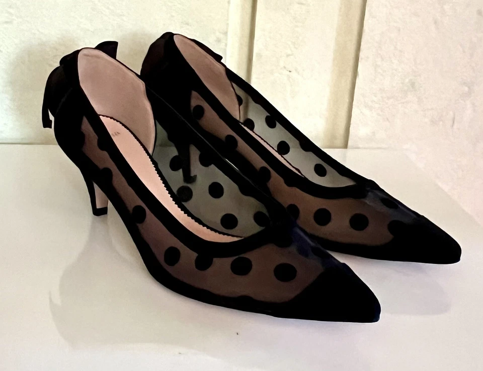 Новый в коробке J Crew размер 8 черная сетка точка Emory котенок каблук насосы с бантом K2622 - Изображение 3 из 4