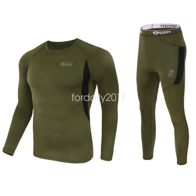 Men Sport Thermal Underwear Set Quick Dry Anti-friction Top Pants Base Layer - Image 2 of 4