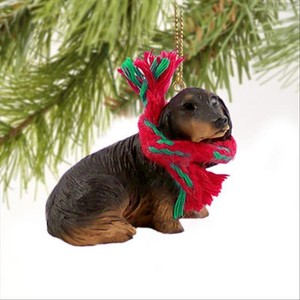 Dachshund Black Longhaired Dog Tiny One Miniature Christmas