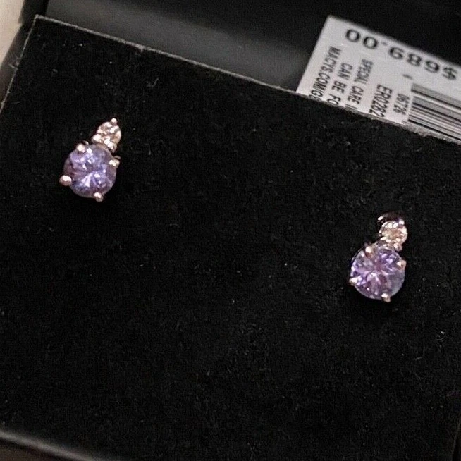 Macy s 14k White Gold Tanzanite Diamond Stud Earrings NWT eBay