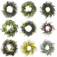 24" Artificial Flower Wreath Forsithya Hydrangea Lavender Eucalyptus Leaves Door